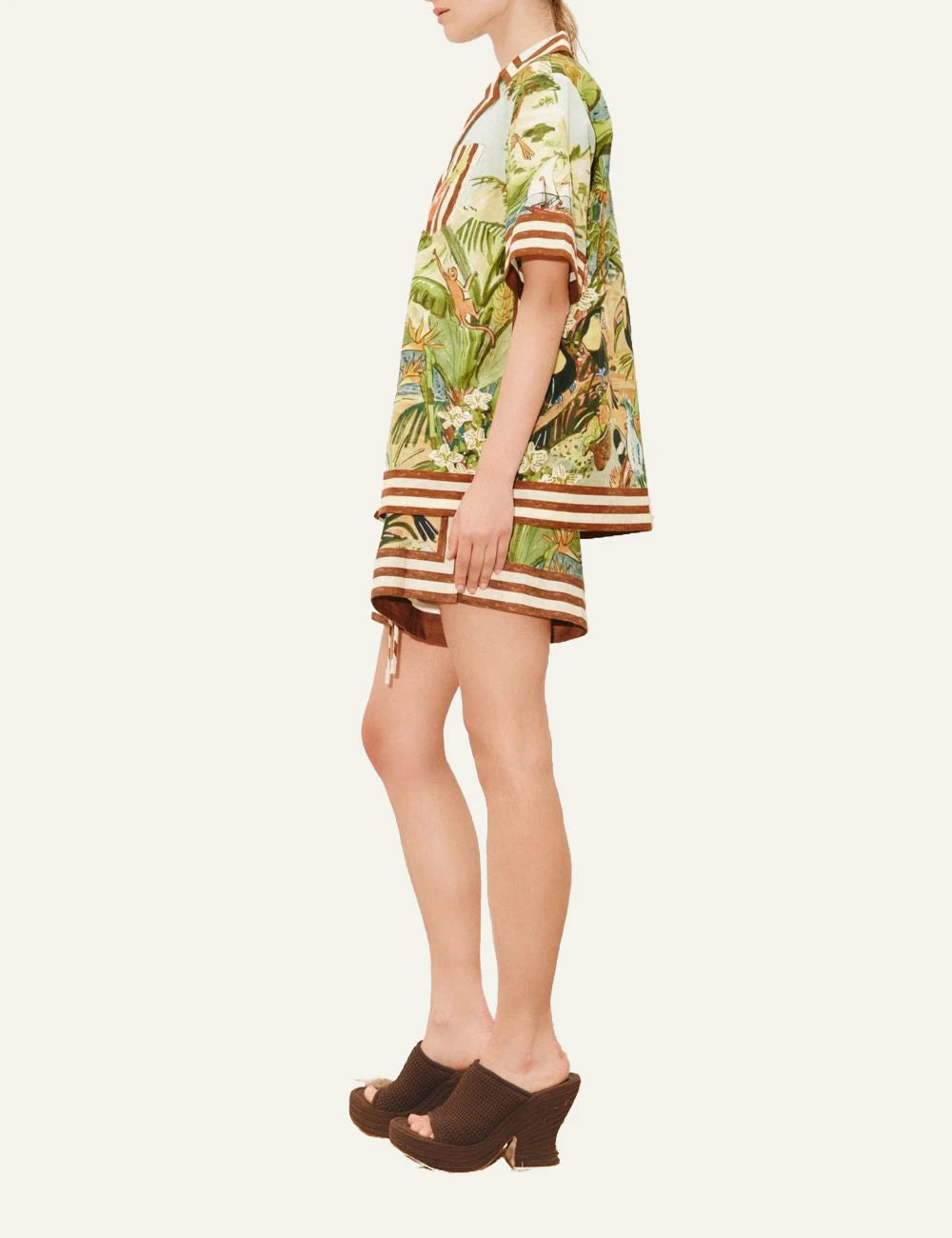 Alemais Toucan Tango shorts linen tropical print side view