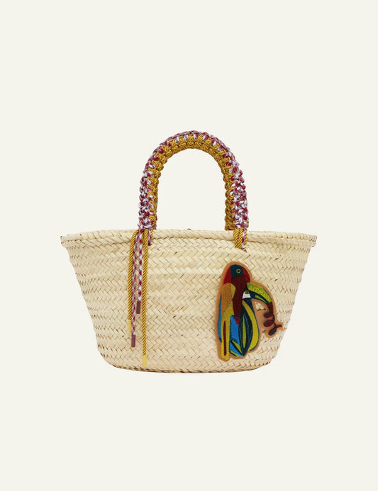 alemais toucan tango macrame basket bag natural straw front view