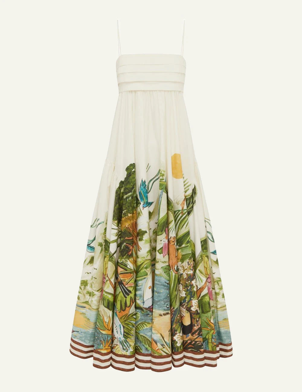 alemais toucan tango midi dress tropical print ivory front flat view