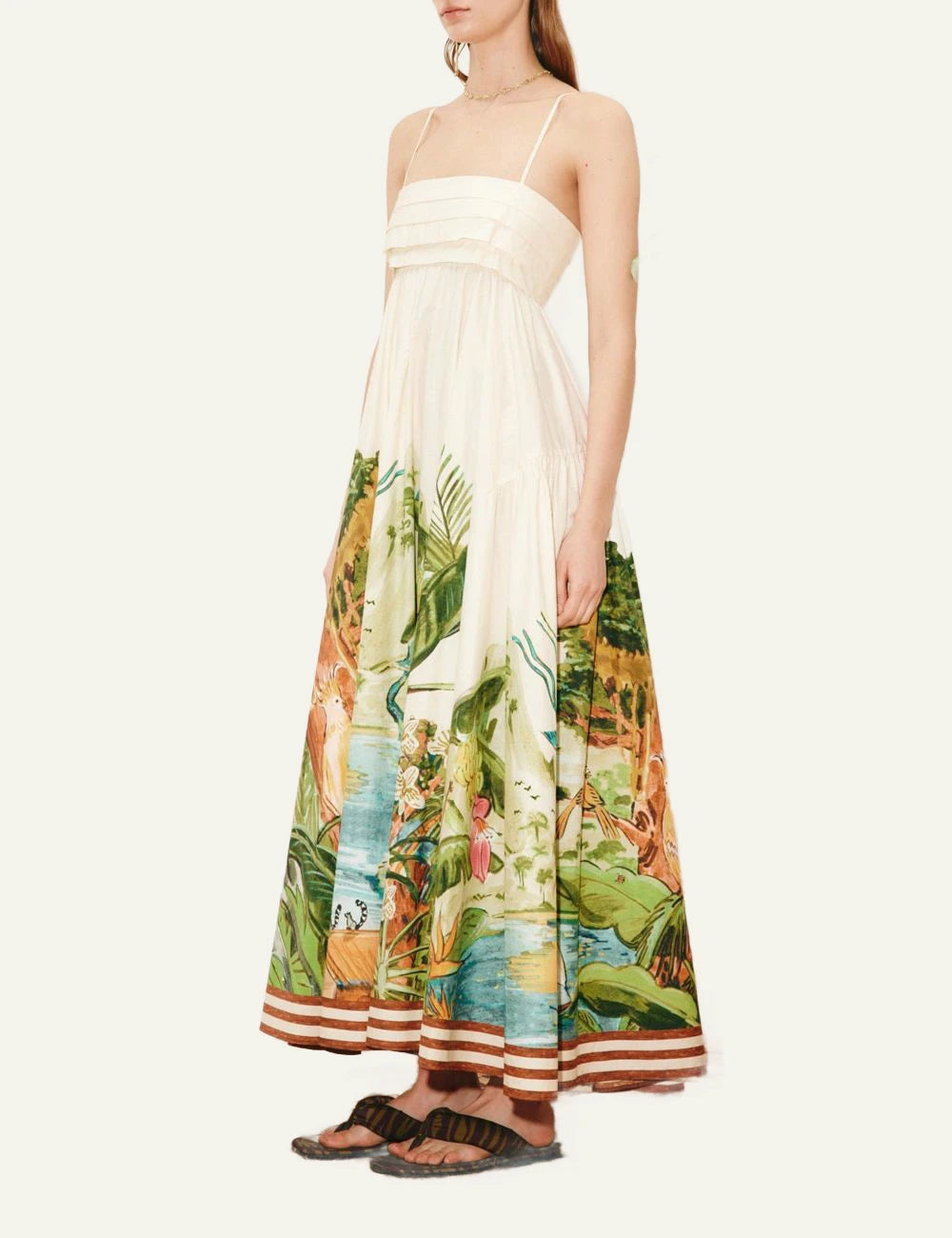 alemais toucan tango midi dress tropical print ivory side view