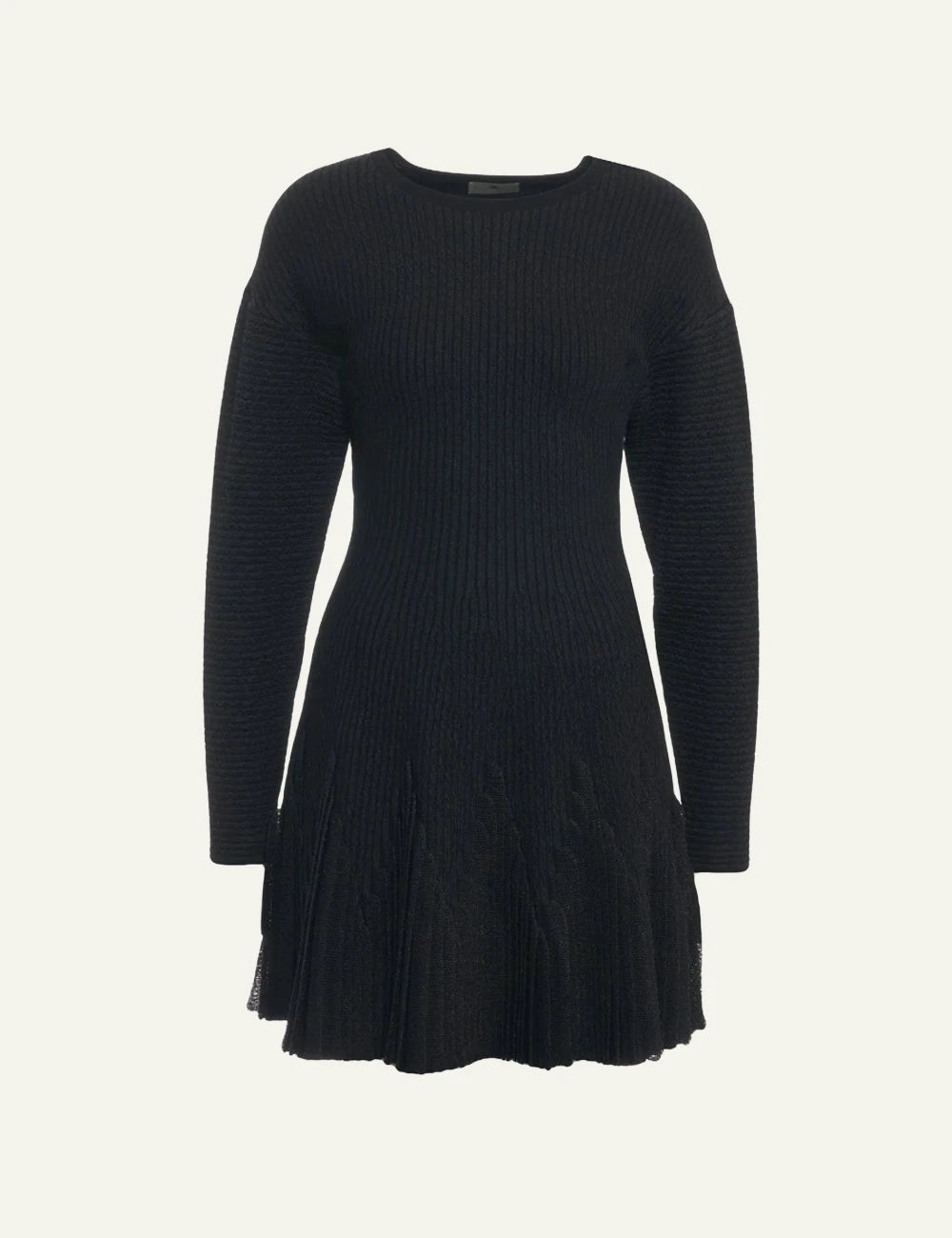 Elisabetta Franchi black ribbed knit mini dress with pleated hem