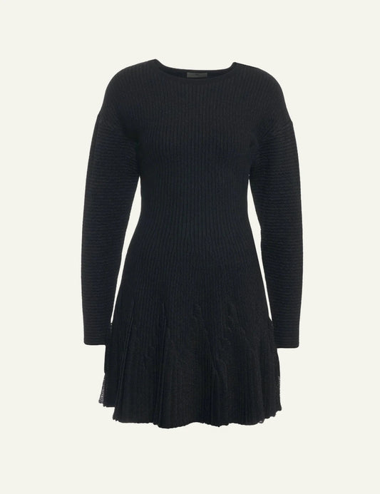 Elisabetta Franchi black ribbed knit mini dress with pleated hem