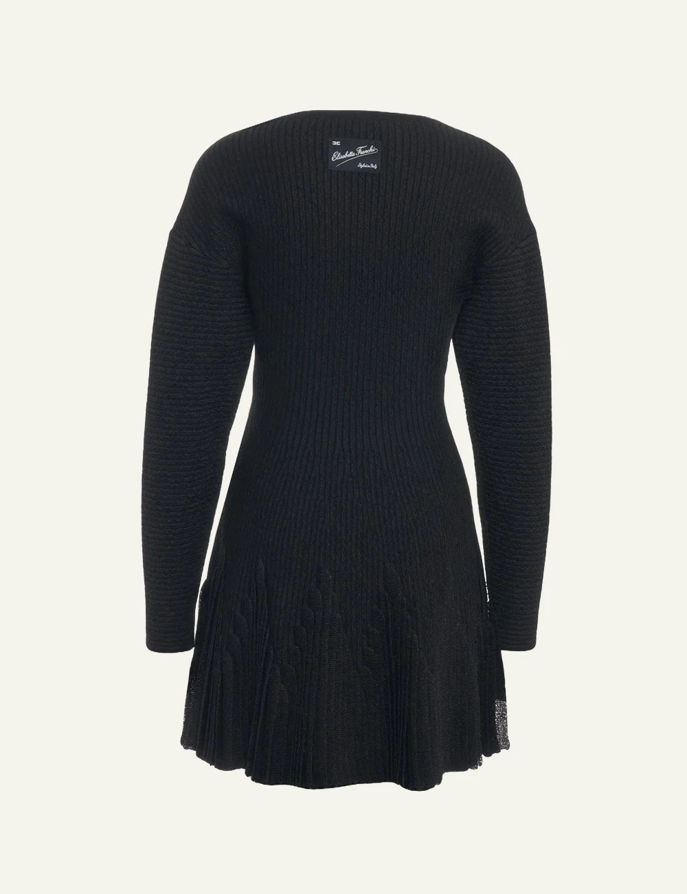Elisabetta Franchi black ribbed knit mini dress with pleated hem back
