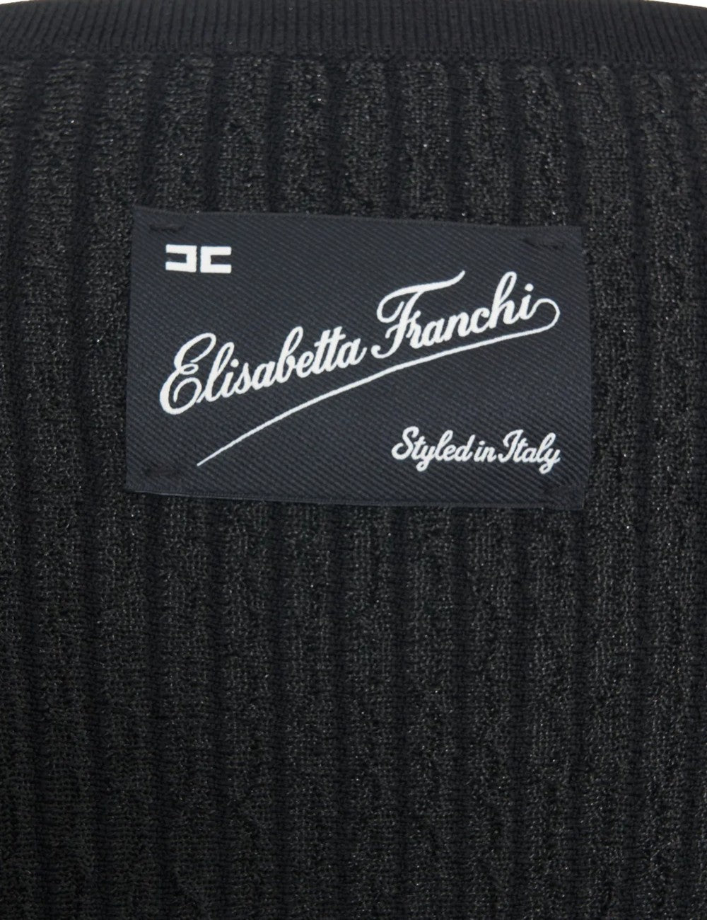 Elisabetta Franchi black ribbed knit mini dress with pleated hem detail