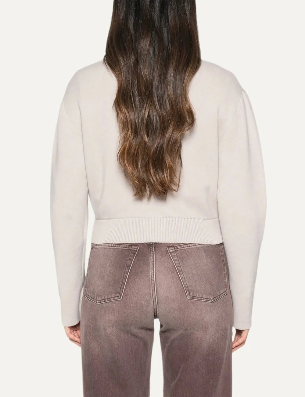 Allude women's light beige wool and cashmere knit cardigan with ribbed collar, front zip closure and long sleeves back