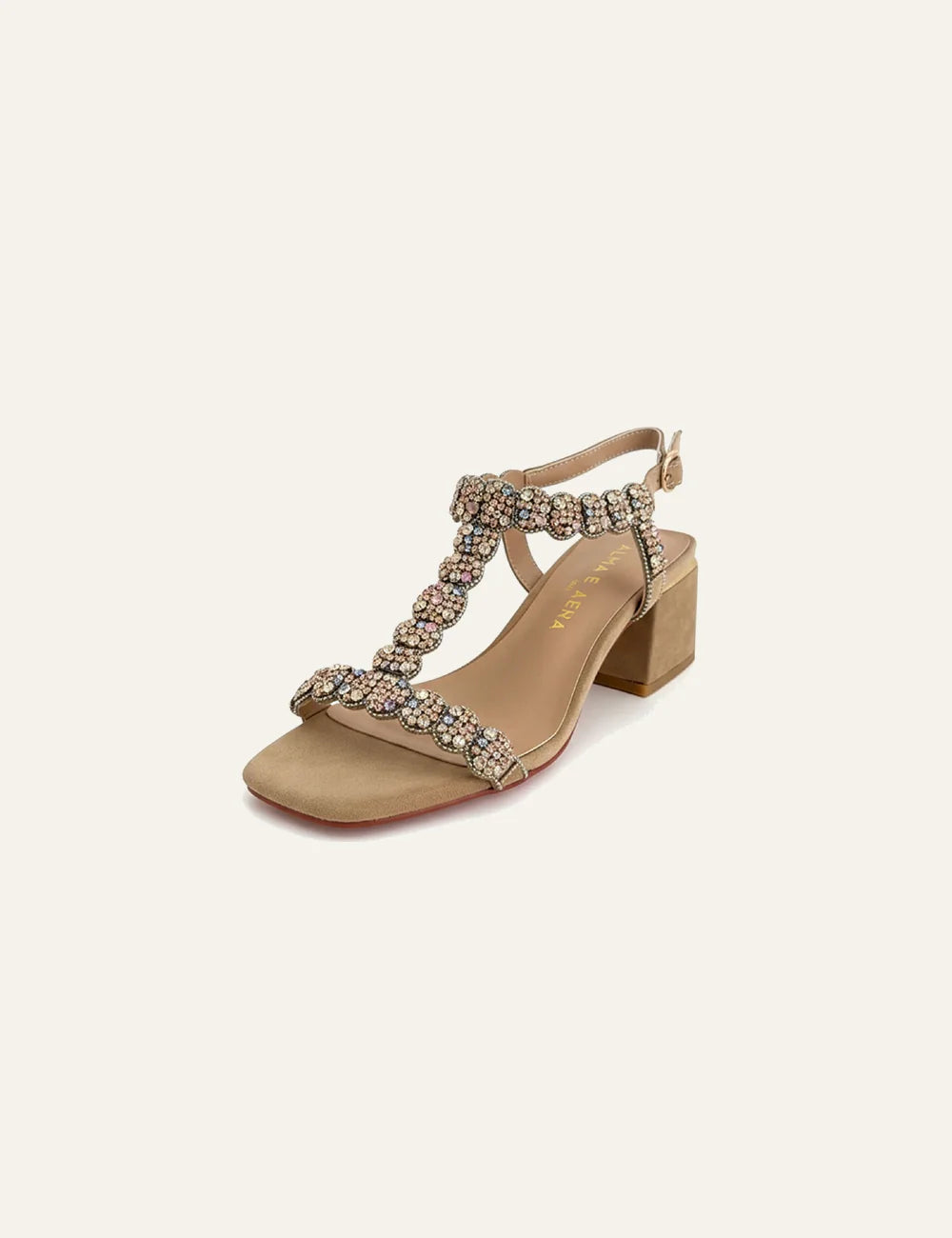 alma en pena beige rhinestone t bar sandals block heel angle view