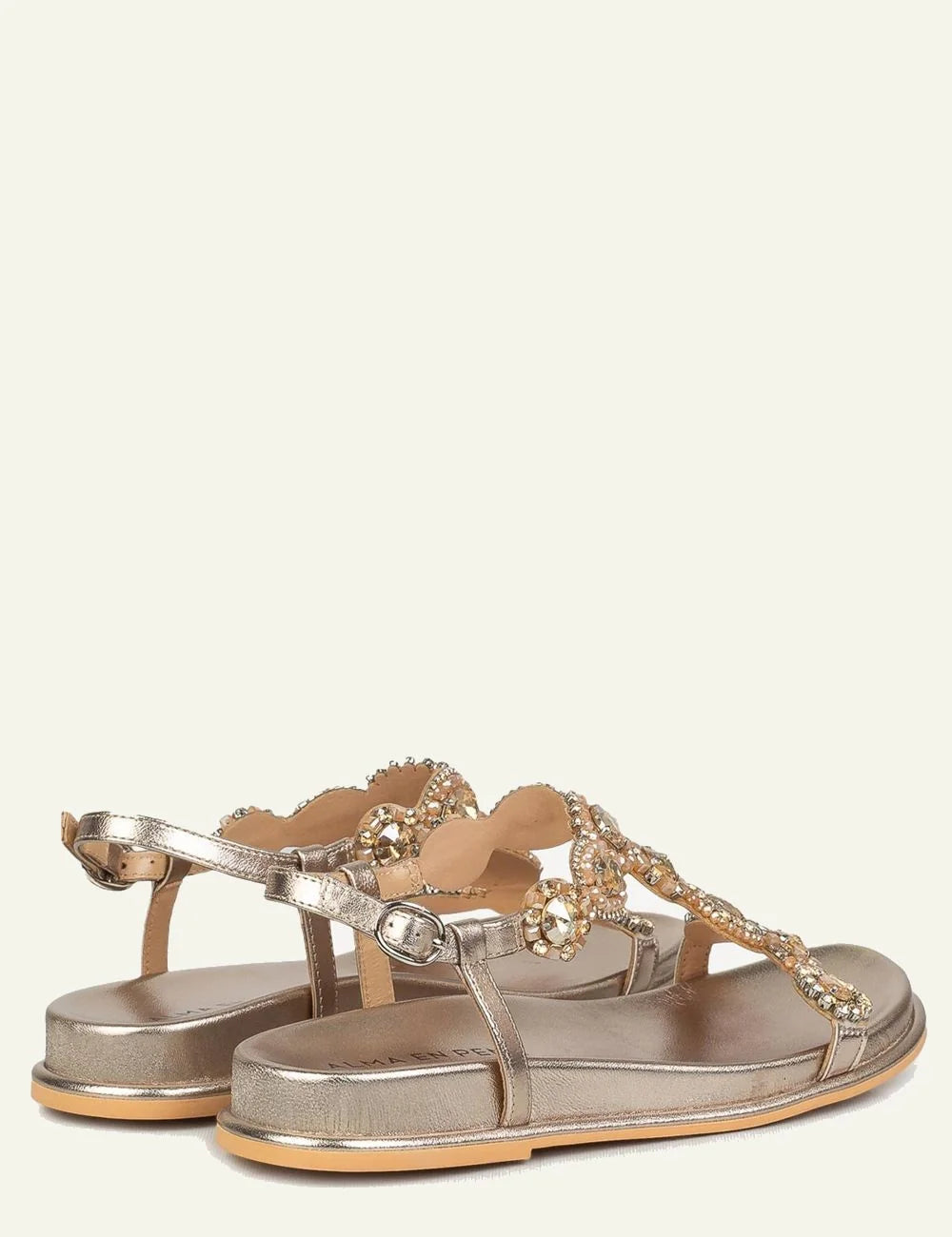 Alma en Pena flat sandal gold strass crystals back angled view