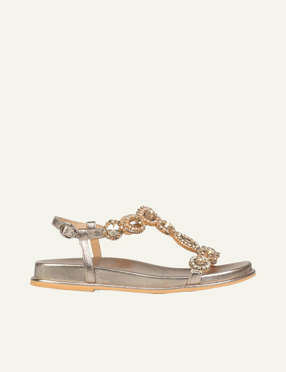 Alma en Pena flat sandal gold strass crystals side view
