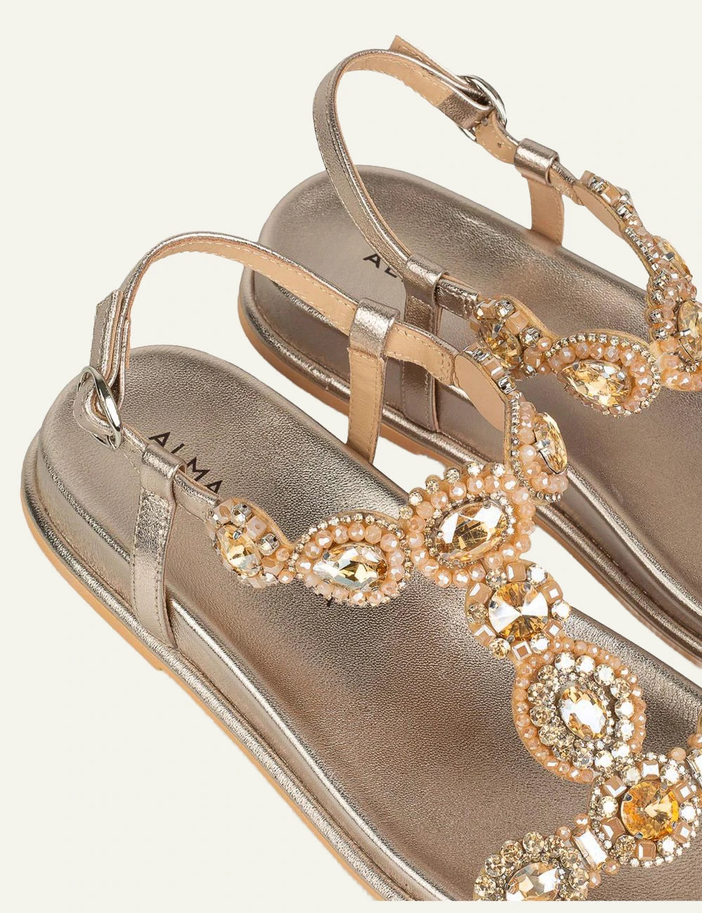 Alma en Pena flat sandal gold strass crystals back view