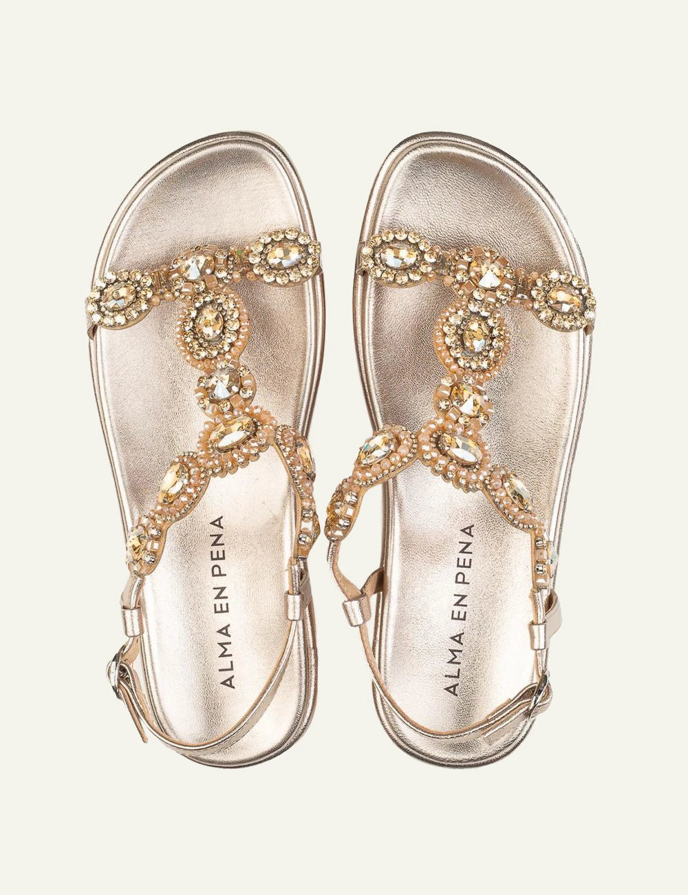 Alma en Pena flat sandal gold strass crystals top view