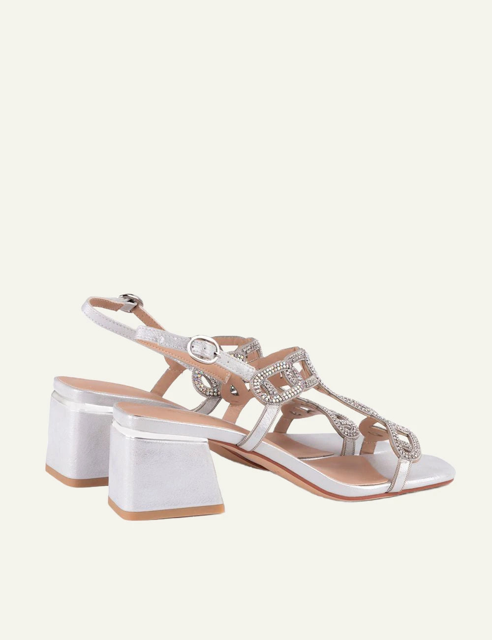 Alma En Pena silver heeled sandals strass detail evening style back view