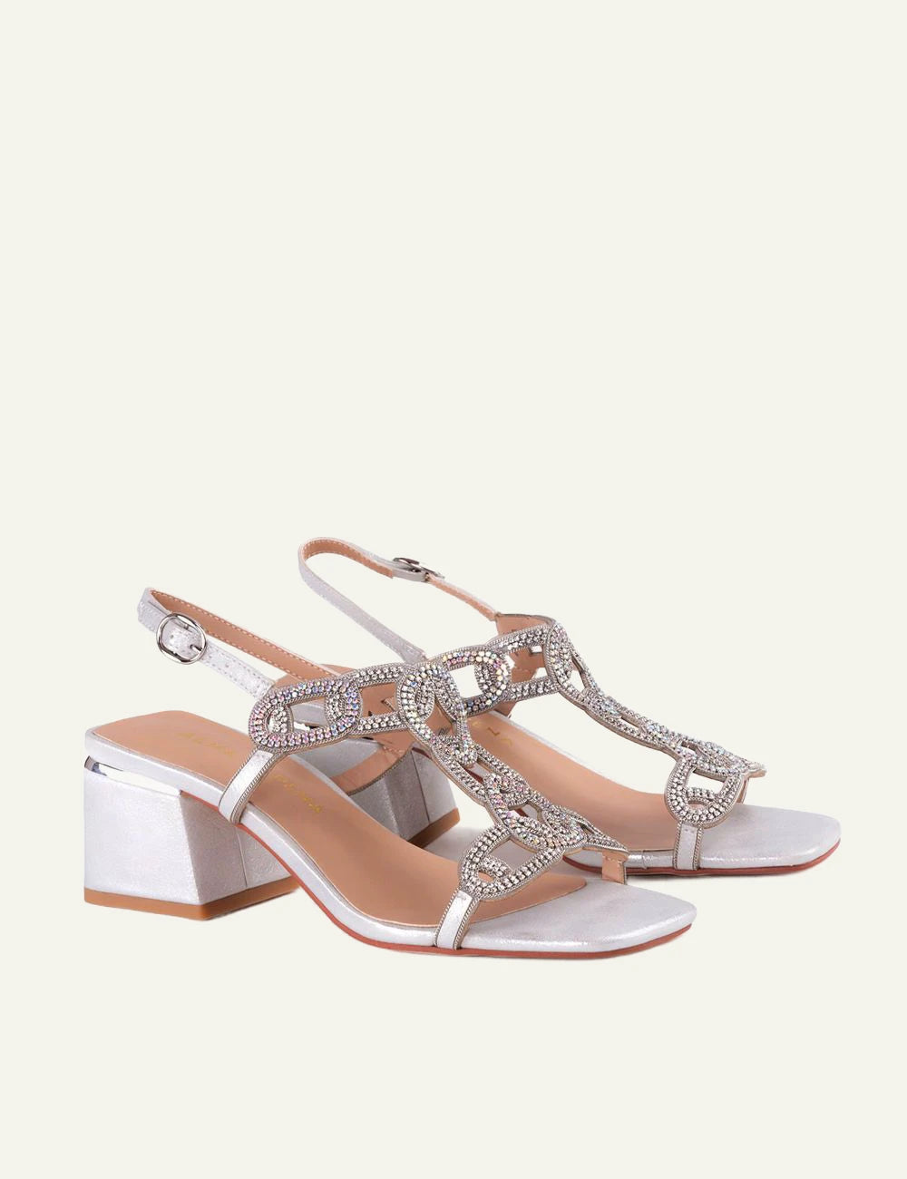 Alma En Pena silver heeled sandals strass detail evening style profile view