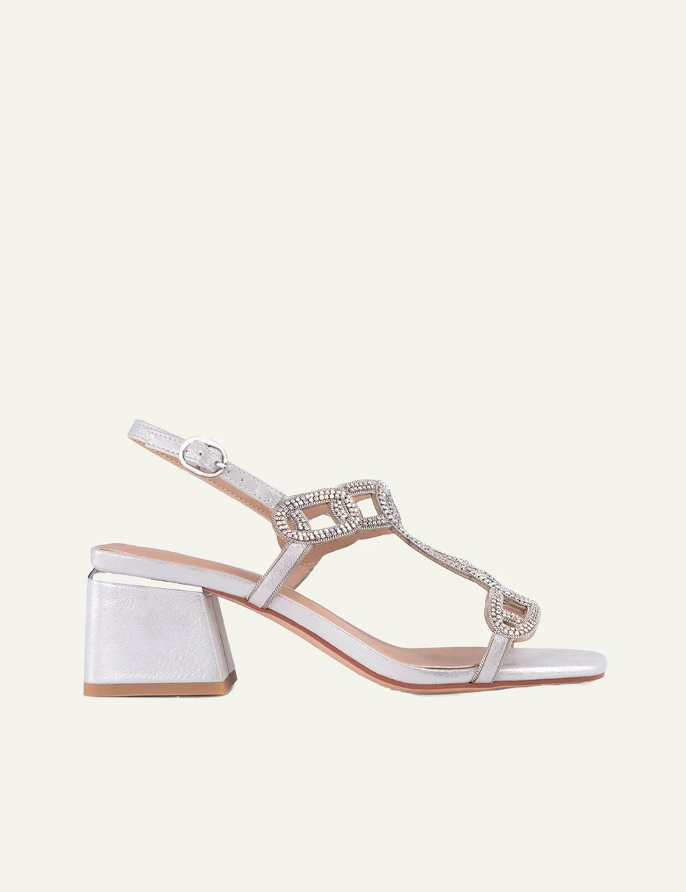 Alma En Pena silver heeled sandals strass detail evening style side view