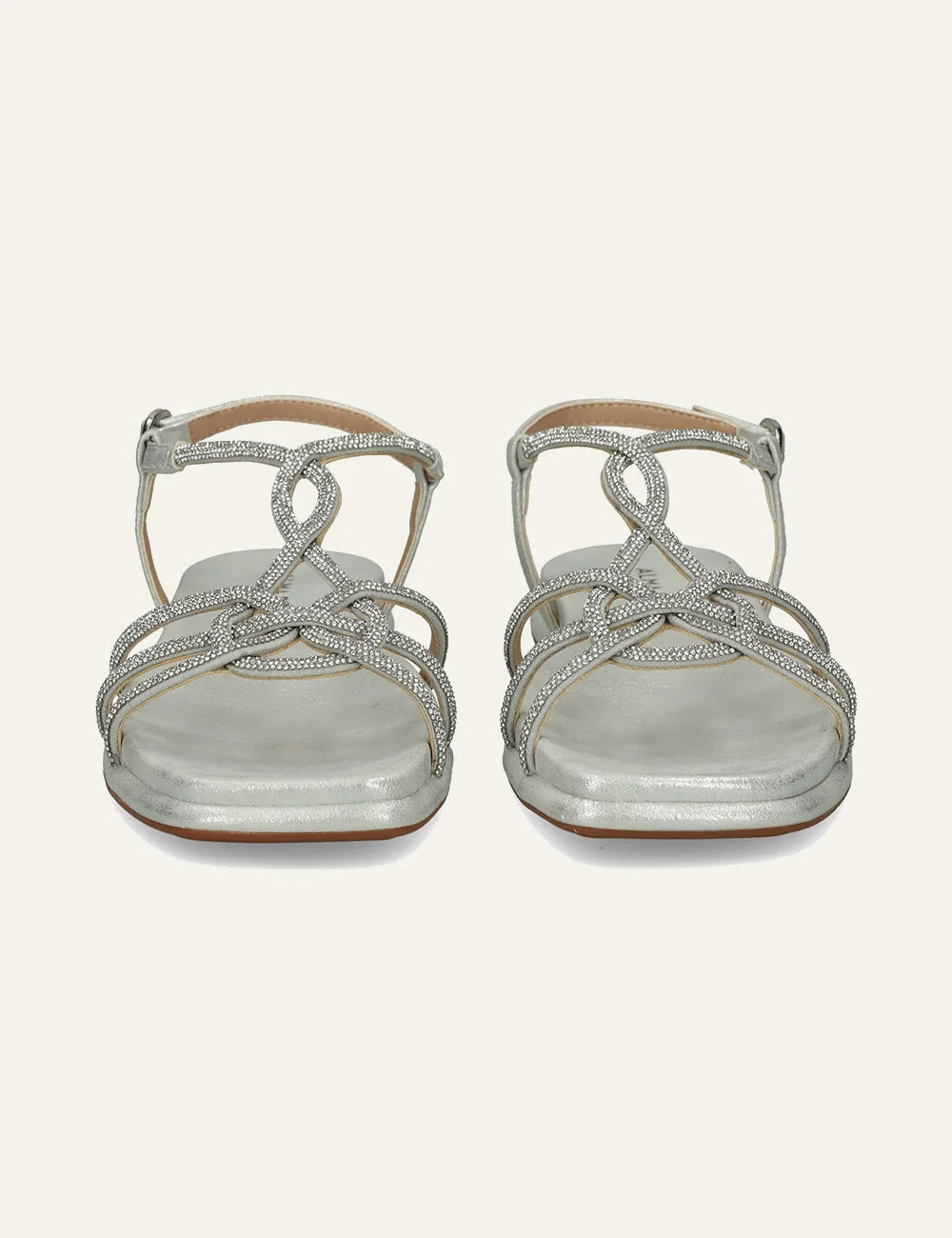 alma en pena silver rhinestone strap sandals women front view
