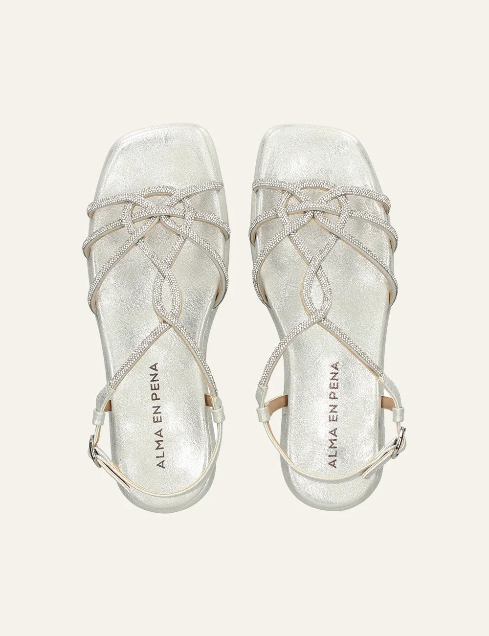 alma en pena silver rhinestone strap sandals women top view
