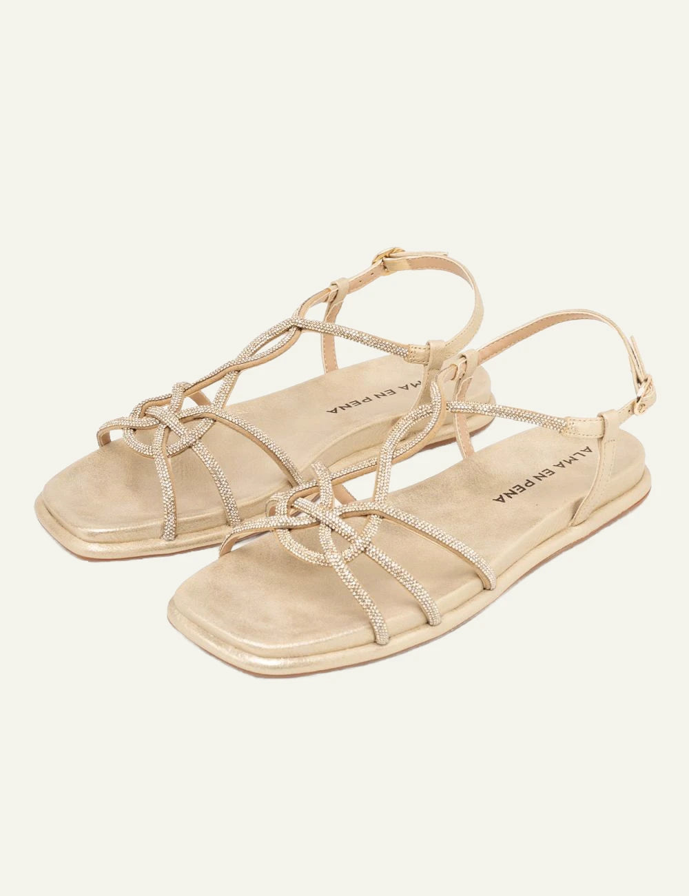 Alma en Pena strappy flat sandal gold strass profile view