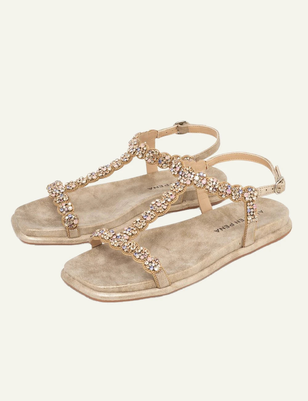 Alma en Pena T-bar sandal gold multicolor strass profile view