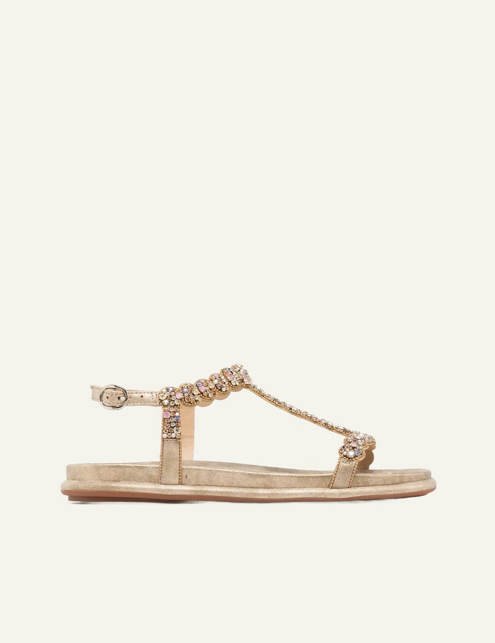 Alma en Pena T-bar sandal gold multicolor strass side view