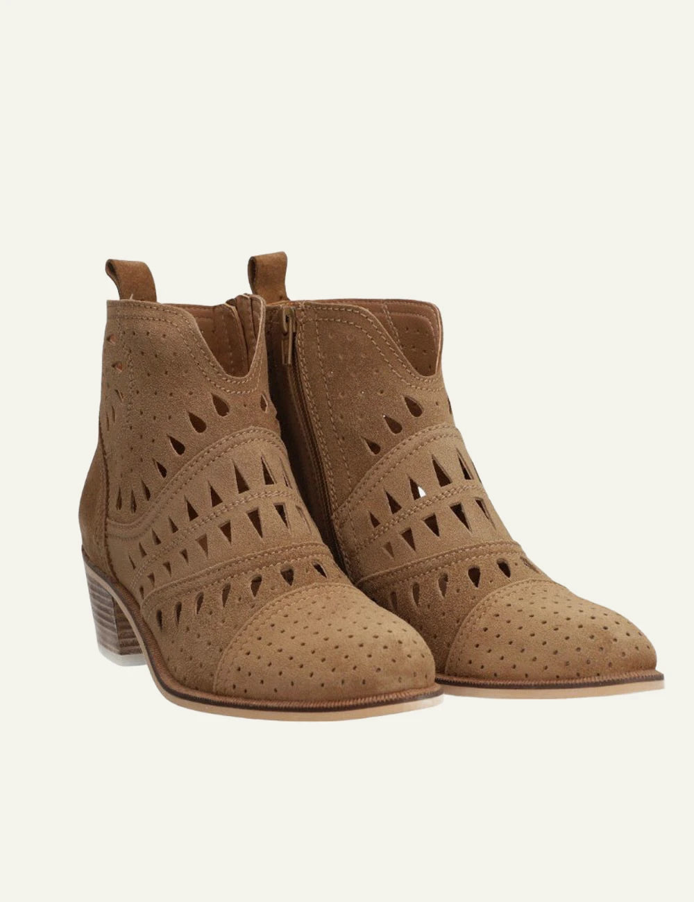 Alpe ankle boots suede taba perforated western mid heel front