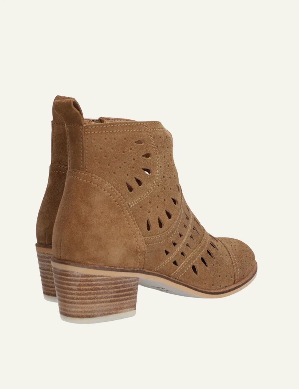 Alpe ankle boots suede taba perforated western mid heel back
