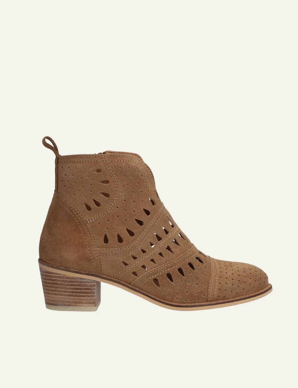 Alpe ankle boots suede taba perforated western mid heel side