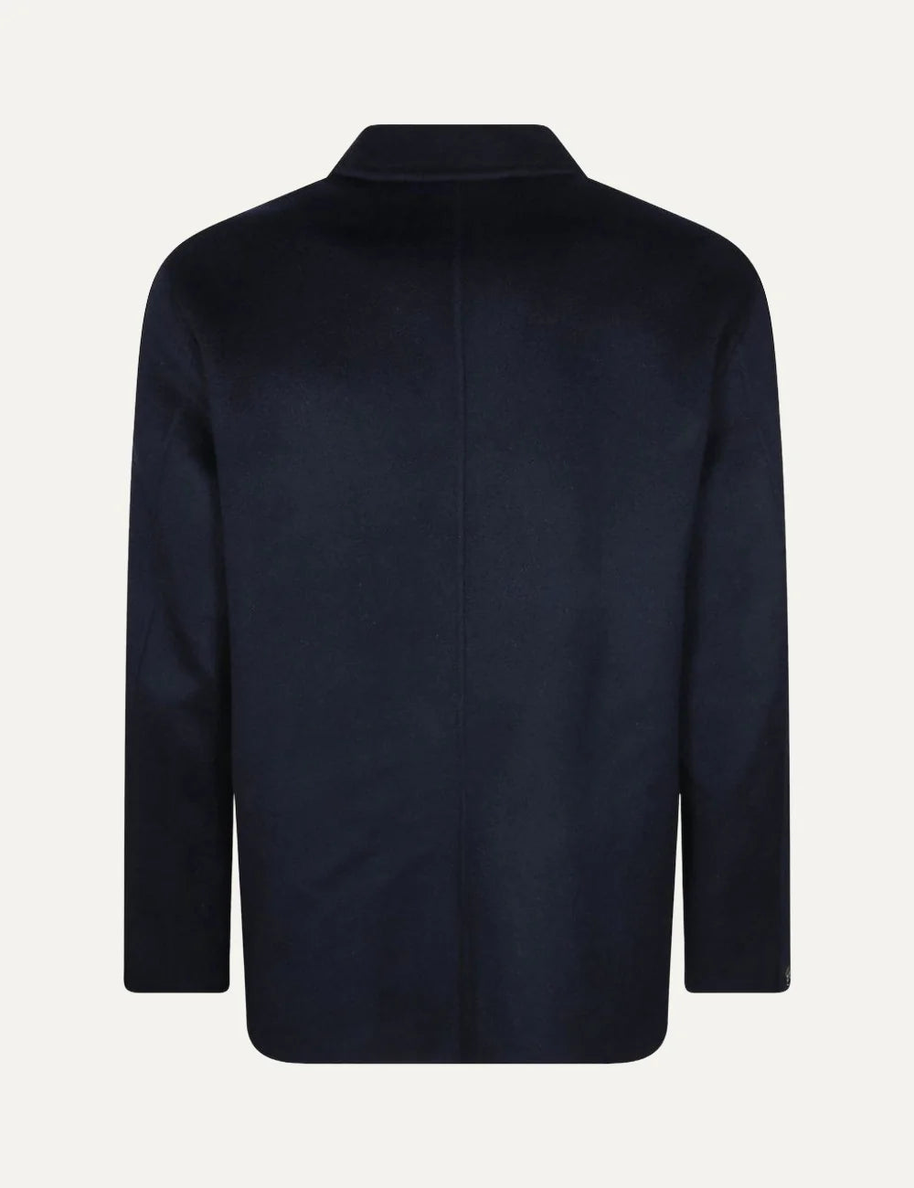 Men's Amaranto navy blue wool and cashmere jacket with classic collar, front button fastening and three patch pockets, back view