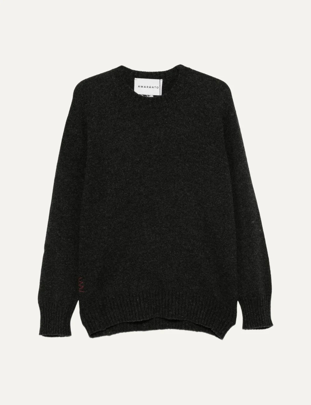Men's Amaranto charcoal grey wool and cashmere knitted crew neck sweater with ribbed cuffs and hem, product shot