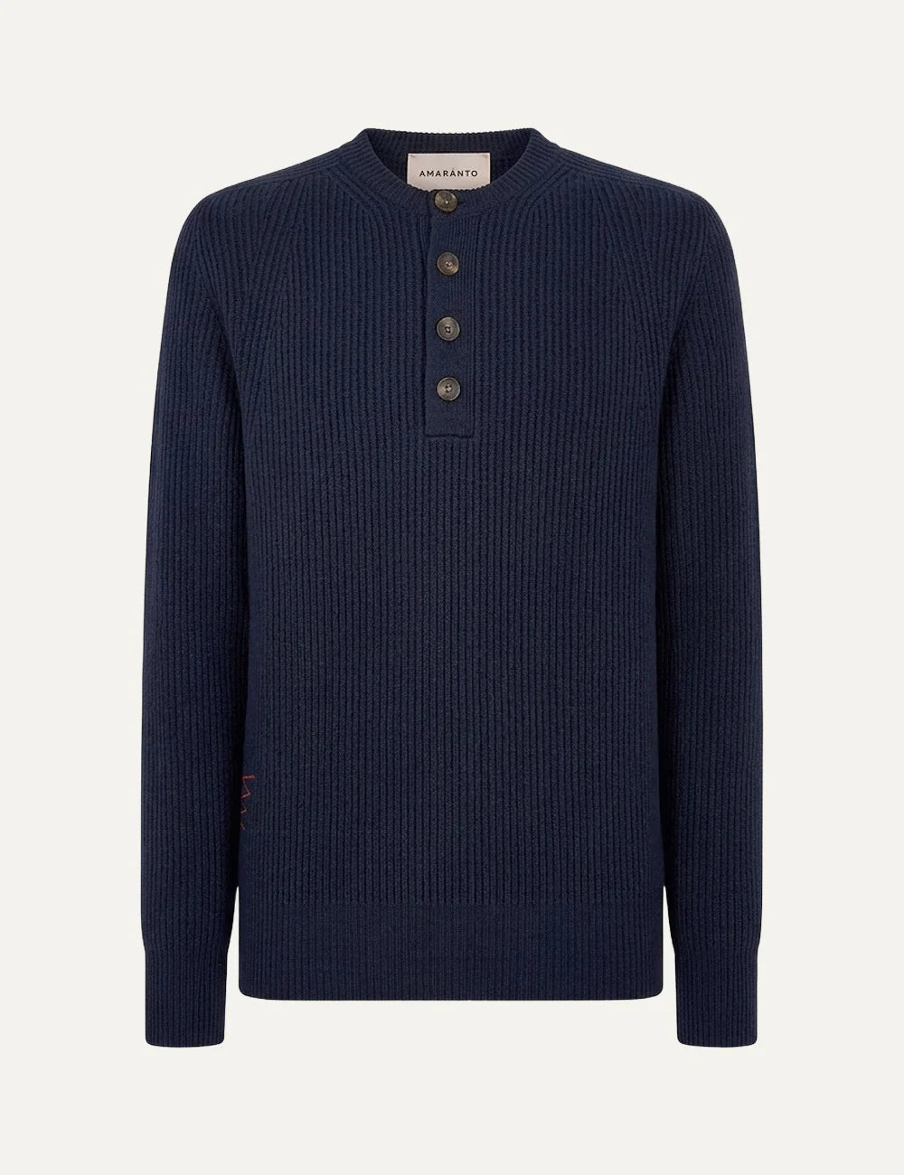 Men's Amaranto navy blue ribbed wool and cashmere sweater with four-button neckline and long sleeves, front view