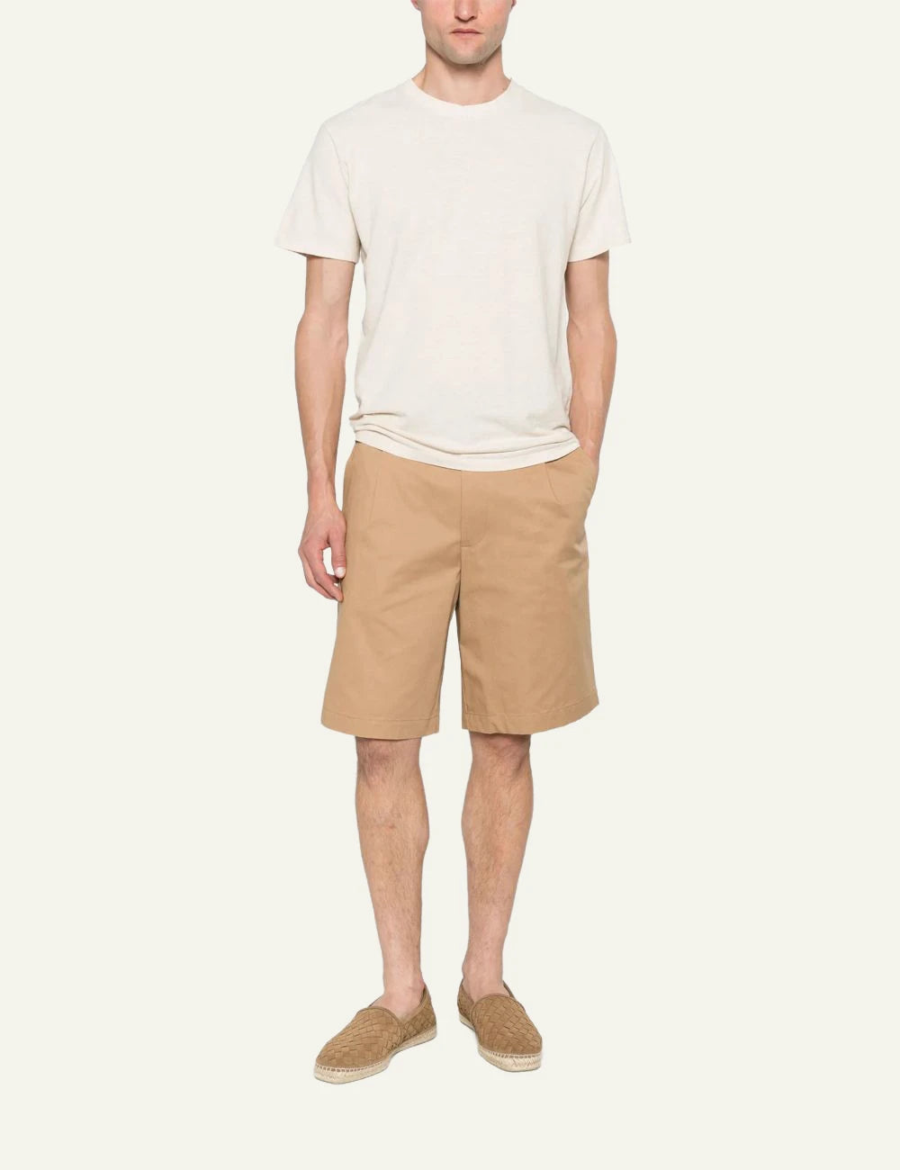 Amaranto beige cotton shorts tailored front full body view