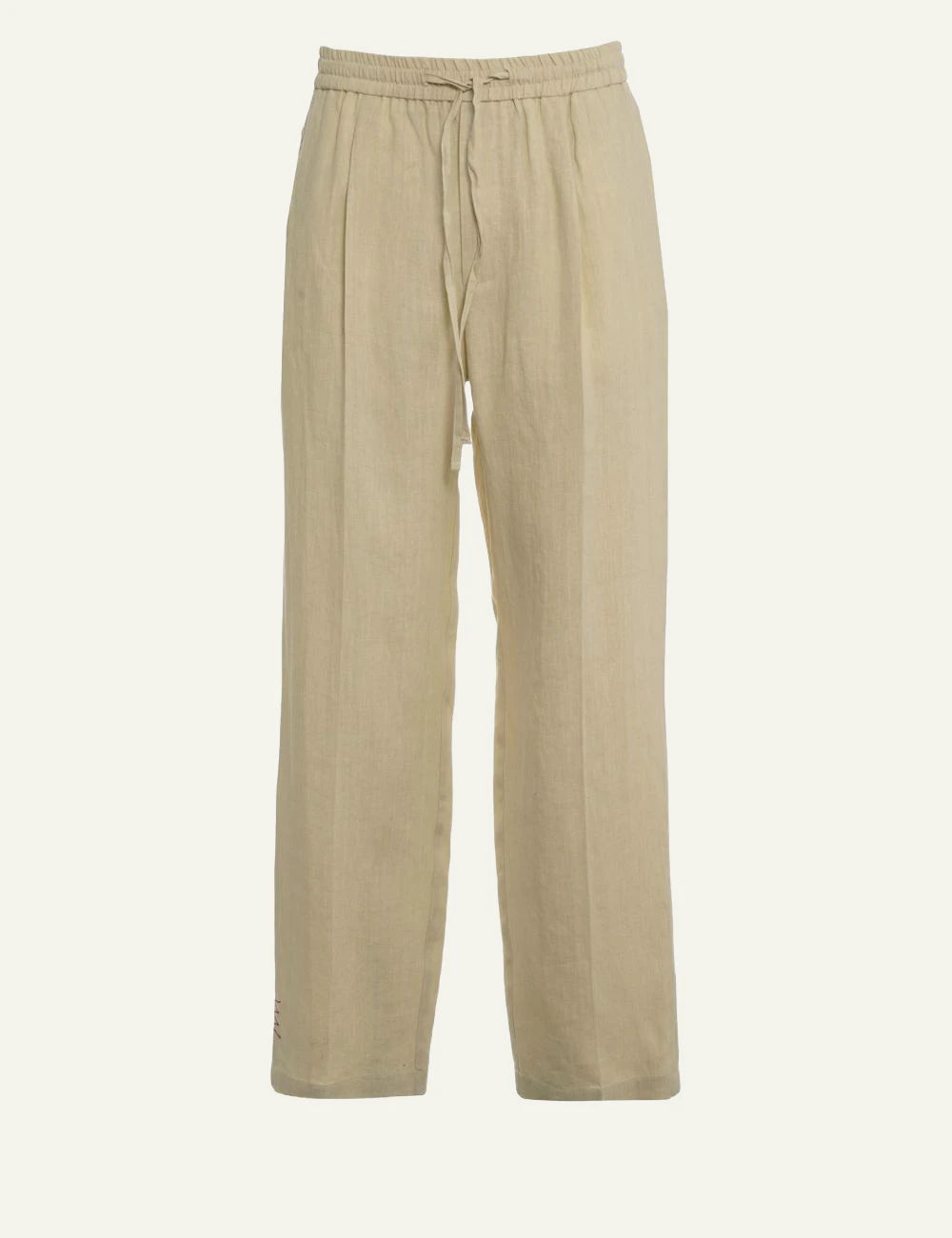 Amaranto beige straight pants with drawstring front view