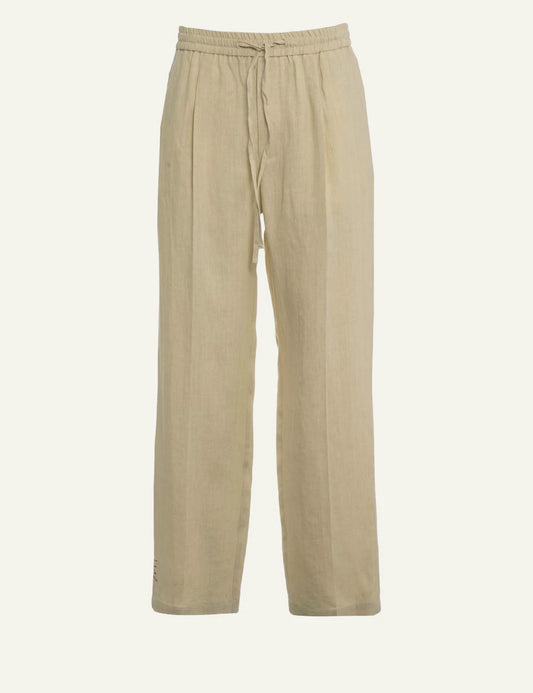 Amaranto beige straight pants with drawstring front view