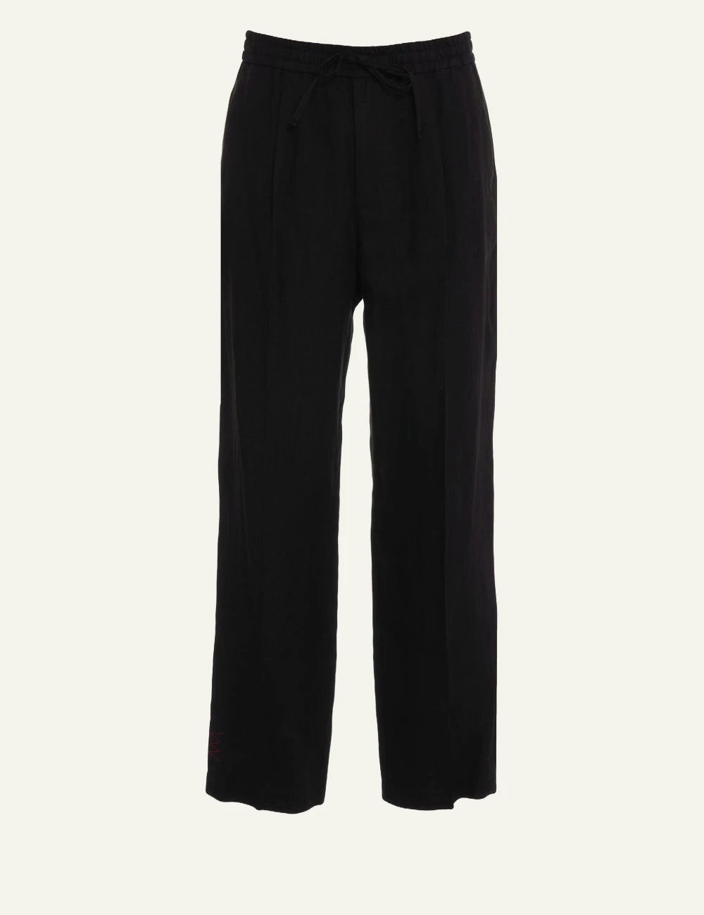 Amaranto black straight pants with drawstring front view
