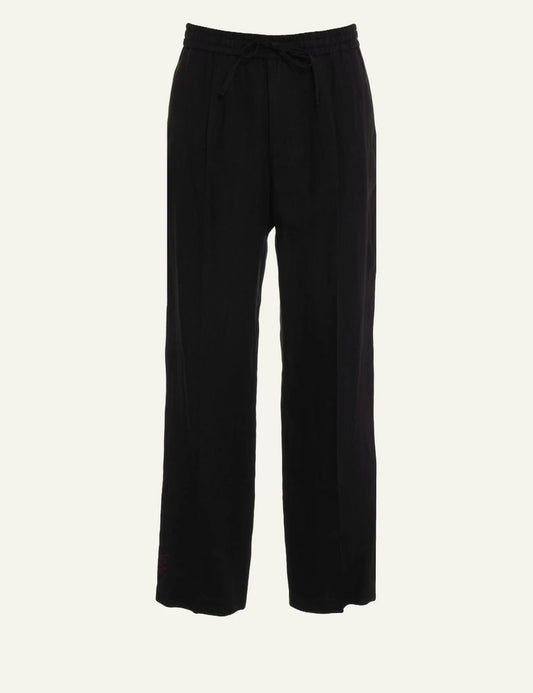 Amaranto black straight pants with drawstring front view