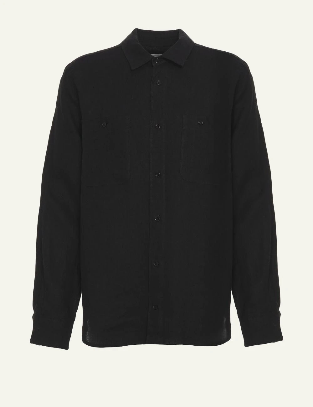Amaranto black linen shirt long sleeve front