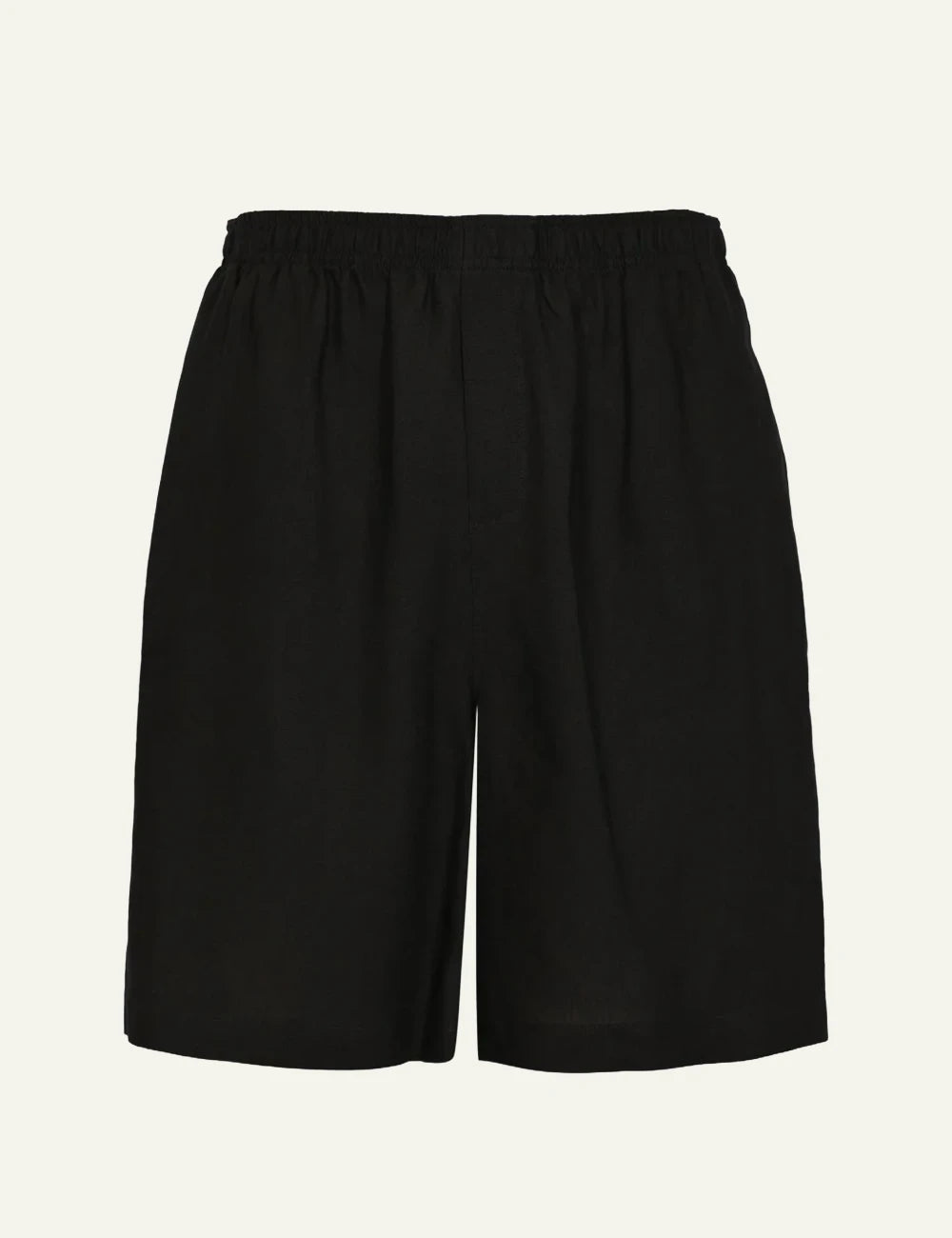 Amaranto black linen shorts front view
