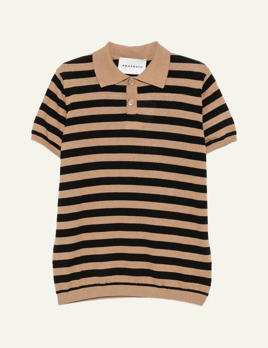 Amaranto striped knit polo brown black front view