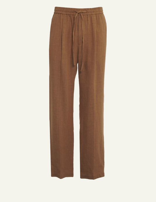 Amaranto brown straight pants with drawstring front view