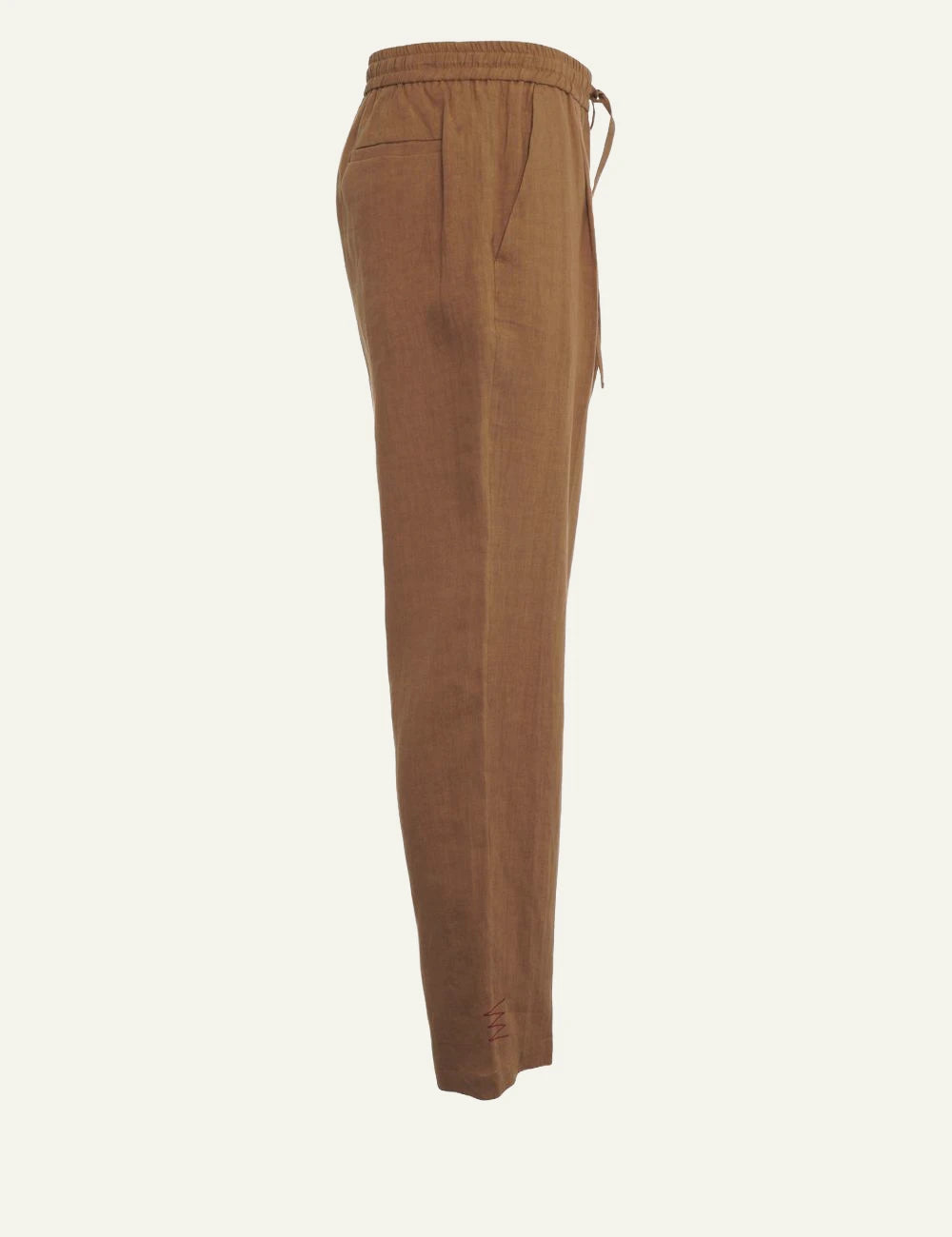 Amaranto brown straight pants with drawstring side view