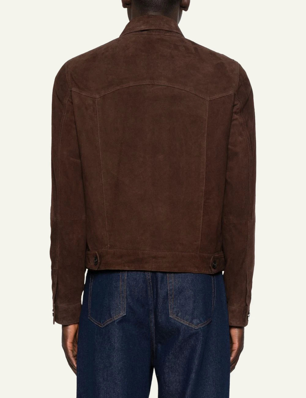 Amaranto brown suede leather jacket back view