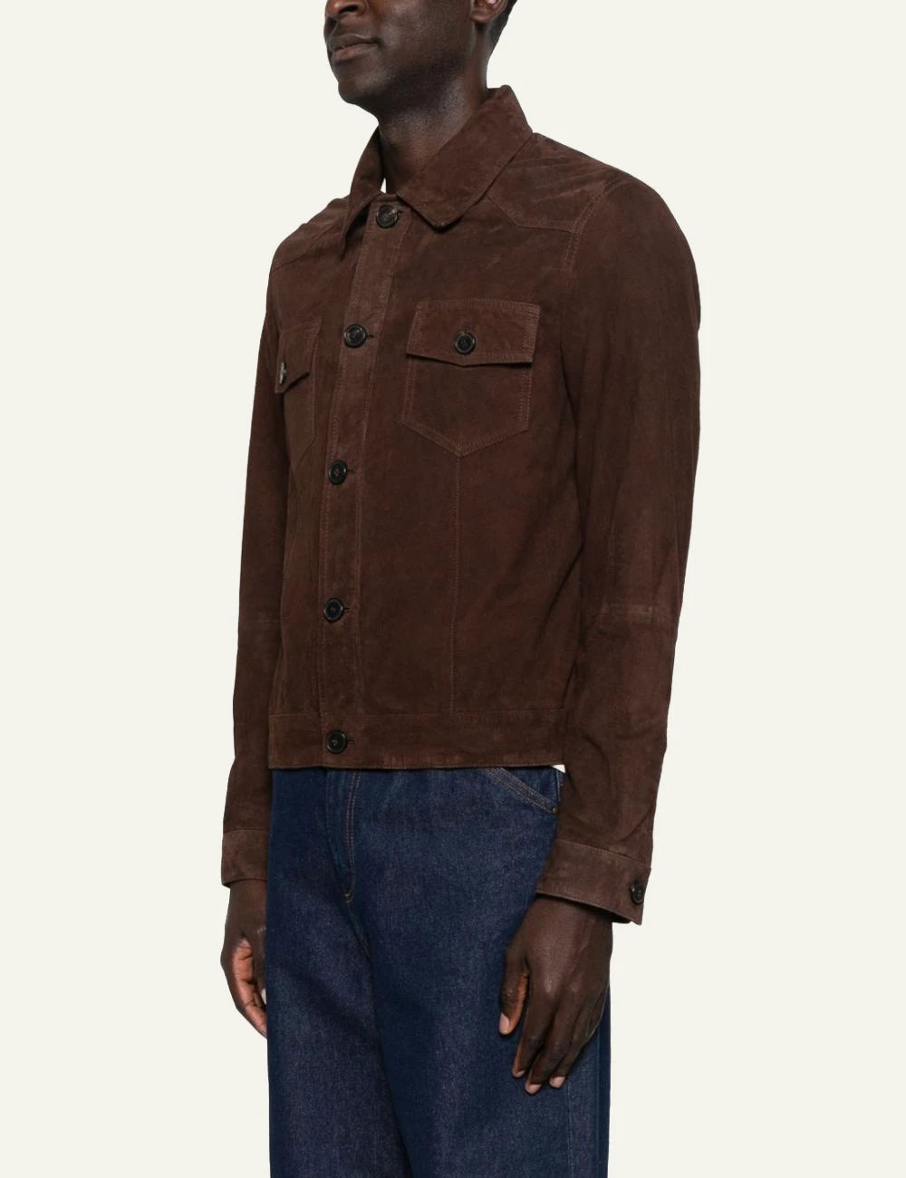 Amaranto brown suede leather jacket side view