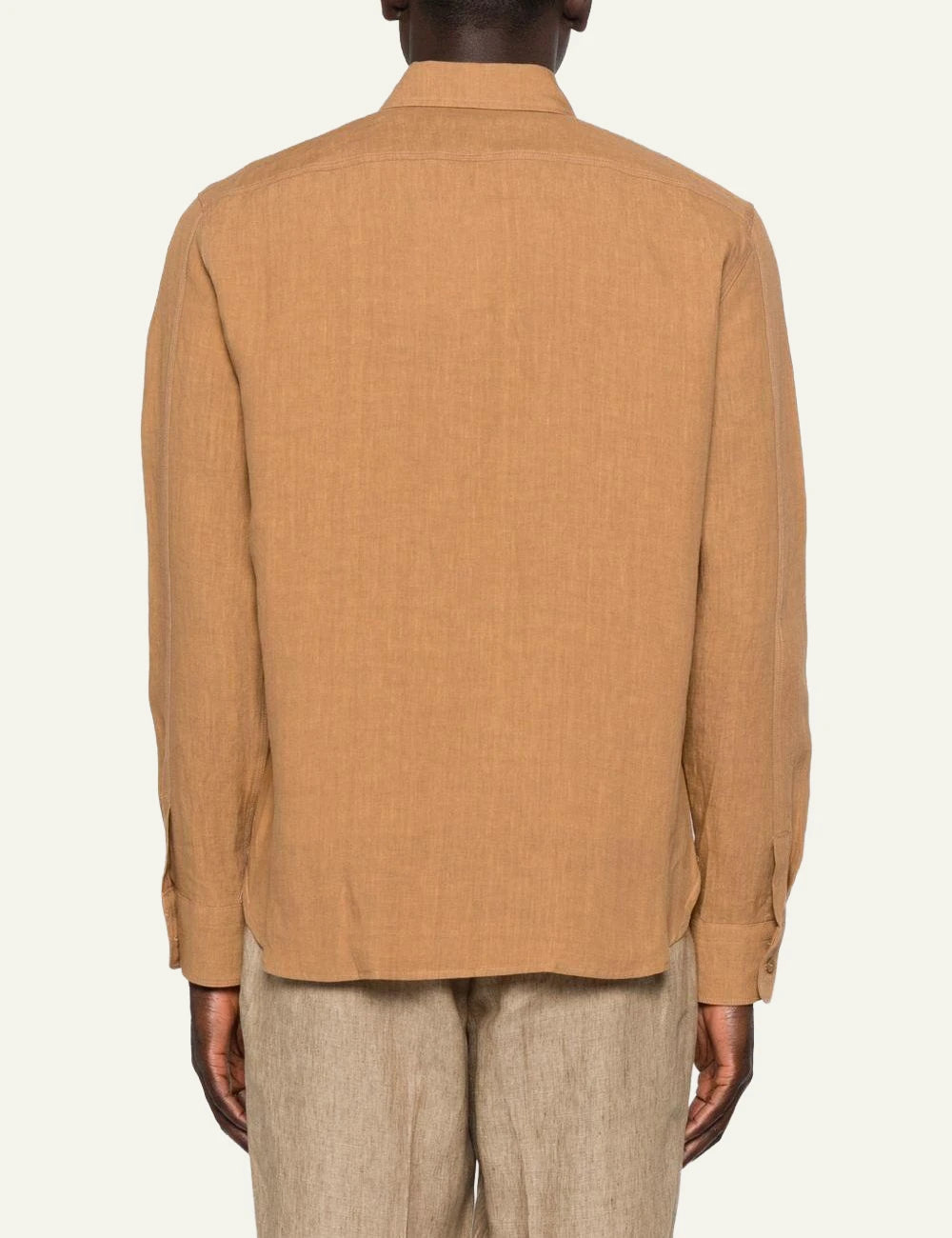 Amaranto camel linen shirt long sleeve back
