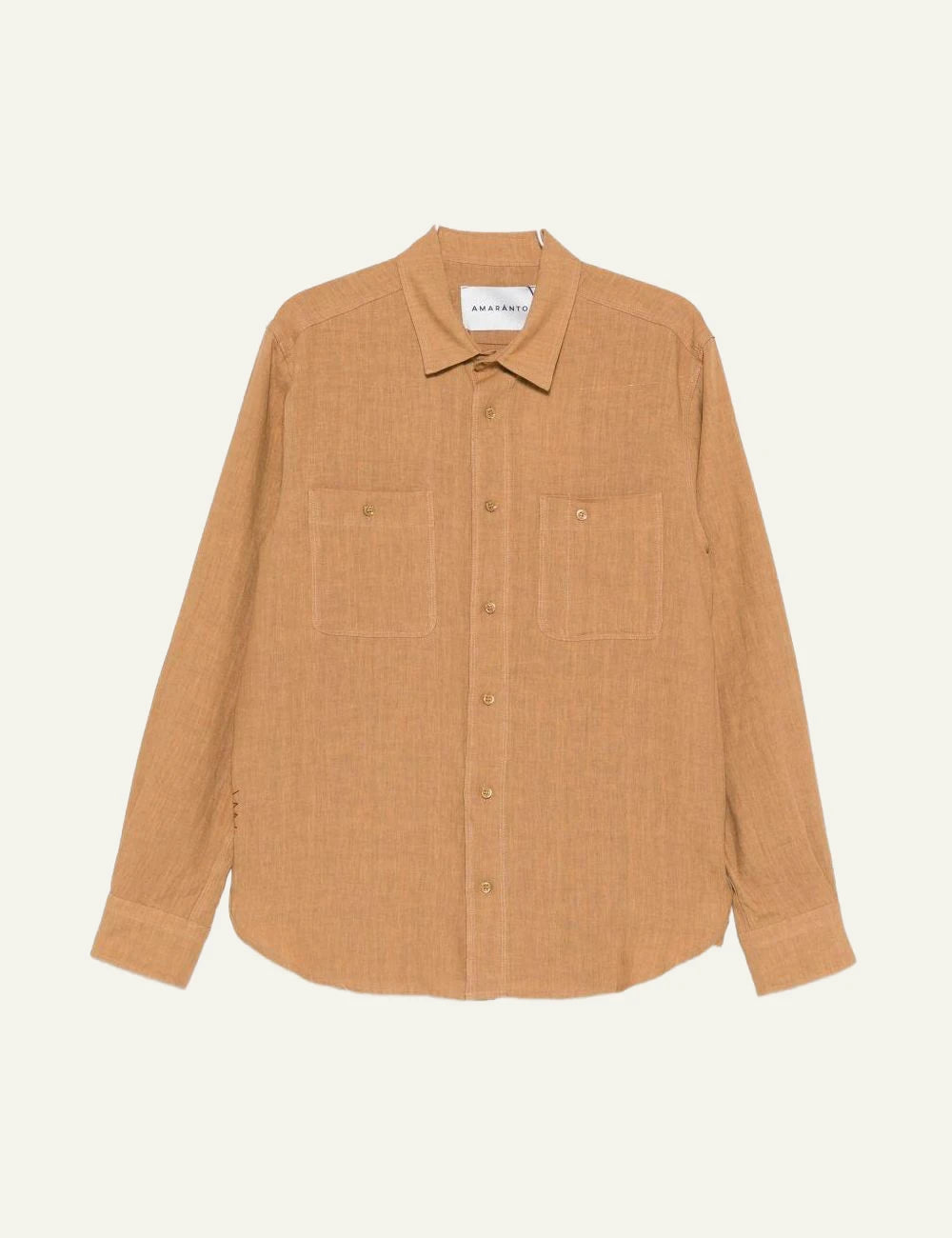 Amaranto camel linen shirt long sleeve front
