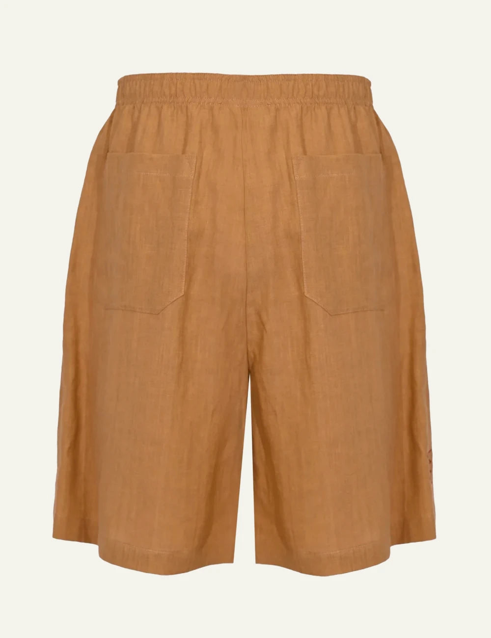 Amaranto camel linen shorts back view