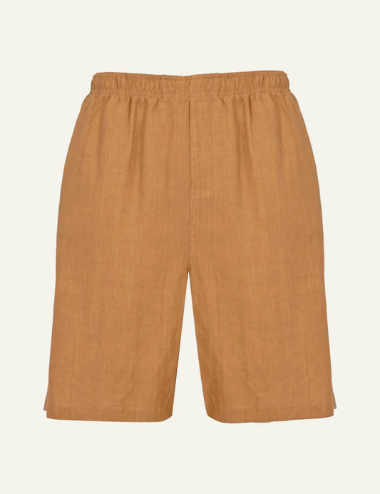 Amaranto camel linen shorts front view