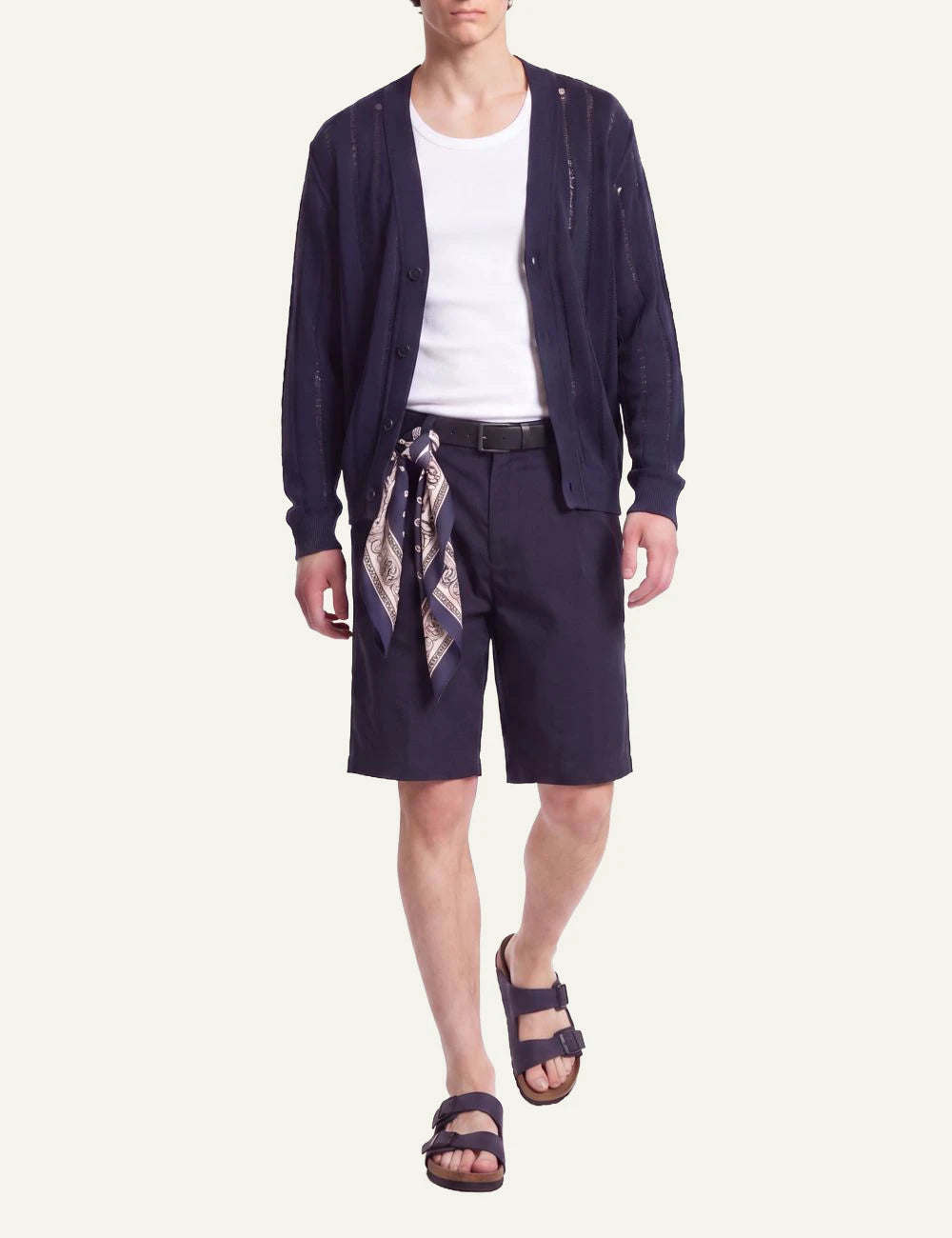 Amaranto navy cotton shorts tailored front full body view