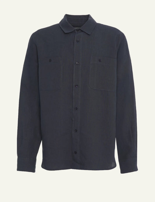 Amaranto navy linen shirt front view