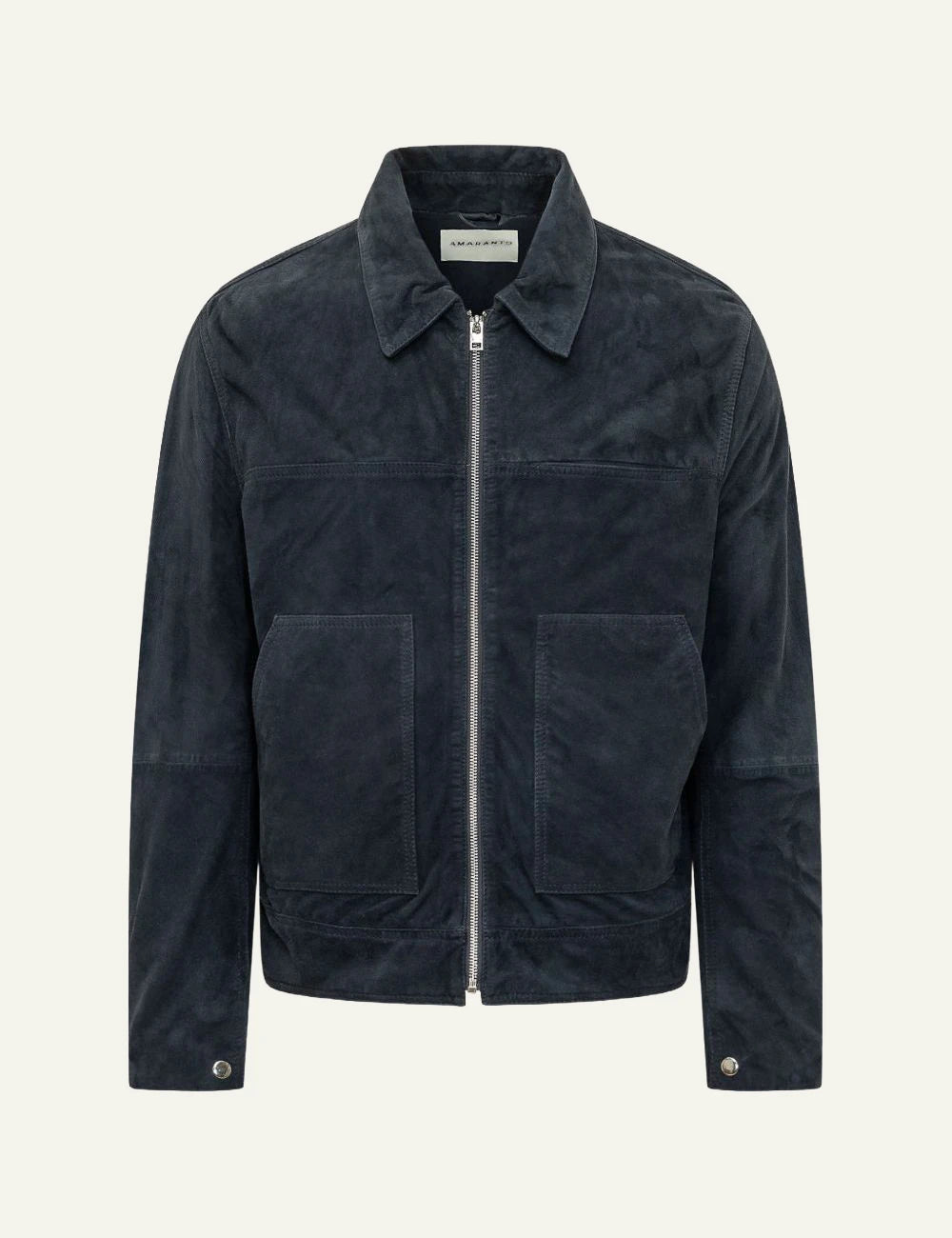 Amaranto navy suede leather jacket front view