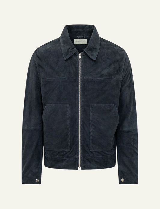 Amaranto navy suede leather jacket front view