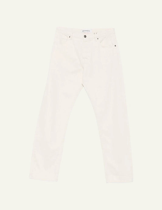 Amaranto off white cotton pants front view
