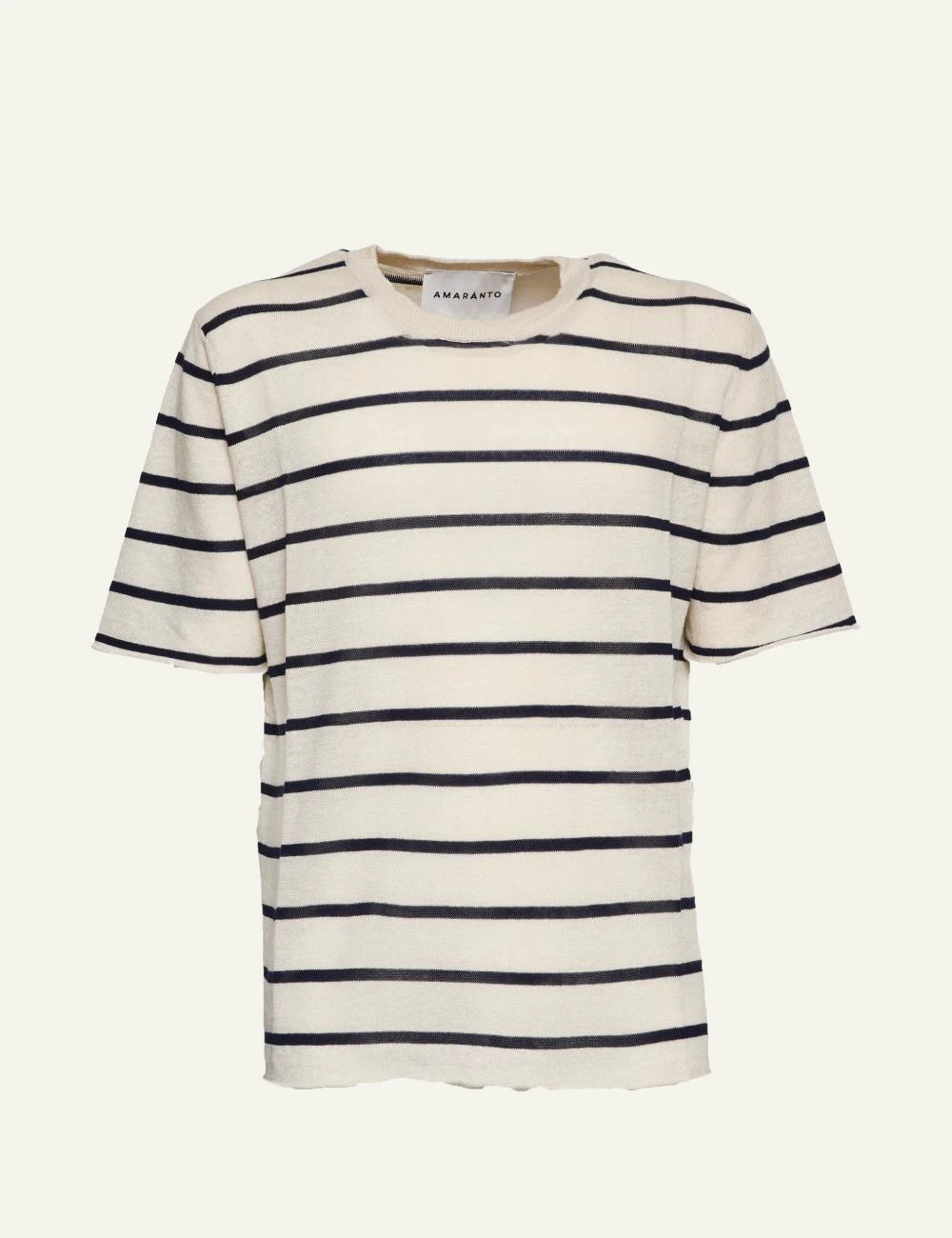 Amaranto striped t-shirt white navy front view